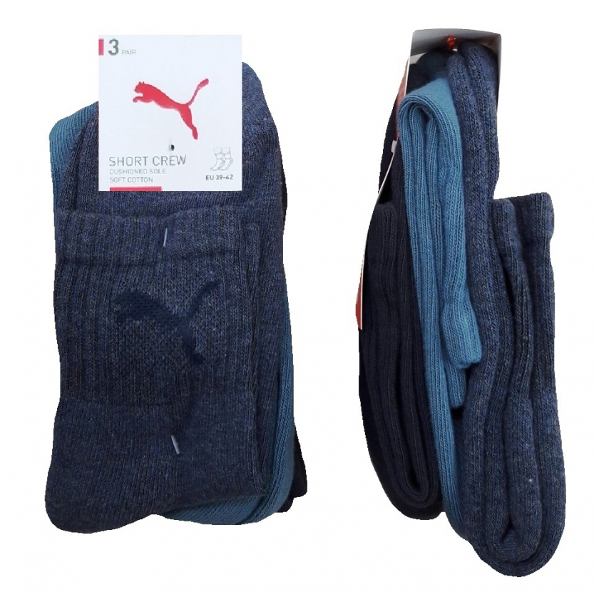 3 Paar Puma Tennissocken - Short Crew Form (Kurzschaft) - Farbset: Mix Jeanstöne