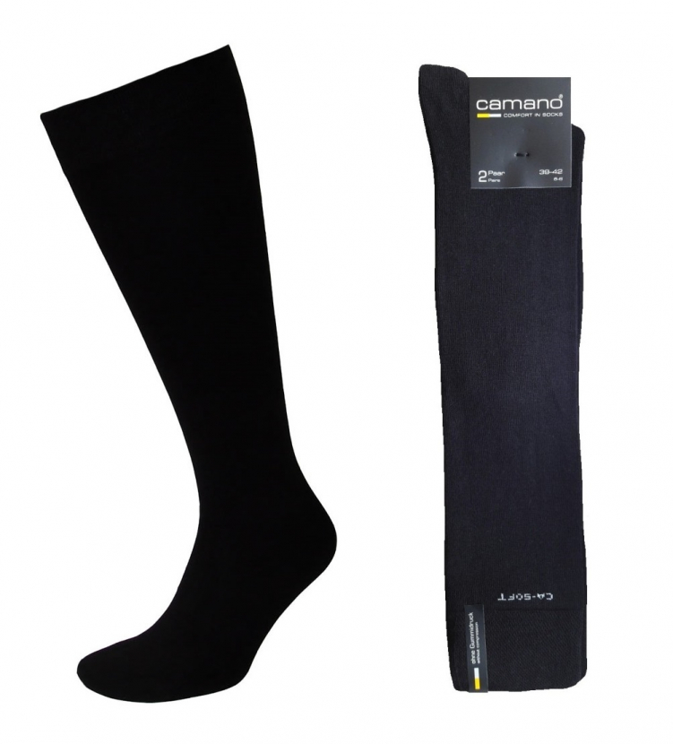 2 Paar Camano Baumwoll Softbund Kniestrümpfe - Schwarz