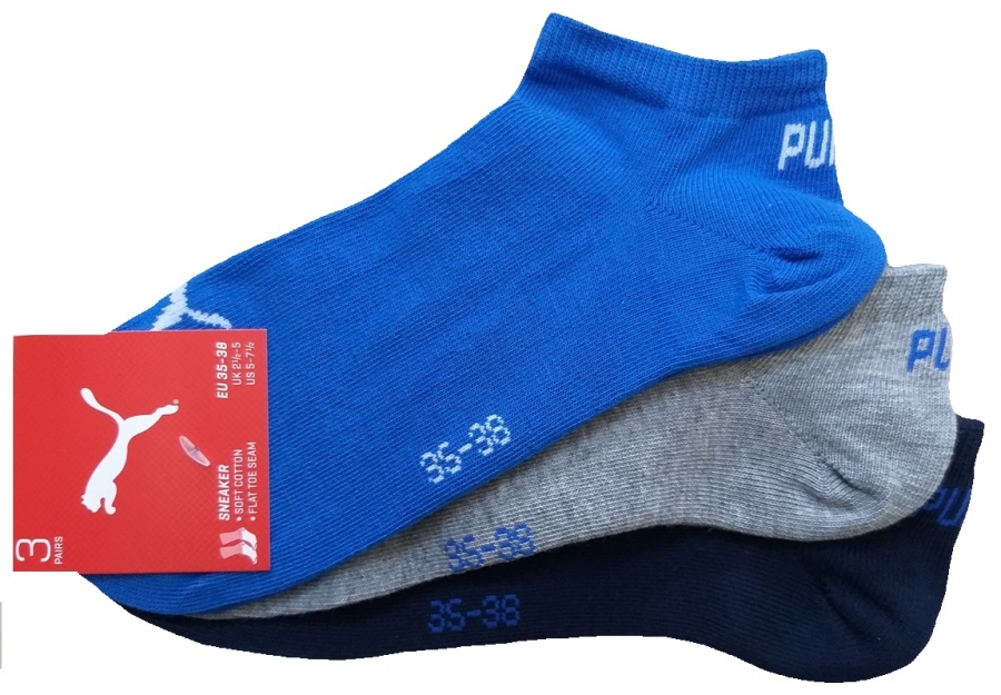 3 Paar Puma Sneaker - Invisible Farbset - mit Kraftblau - Größe 35/38