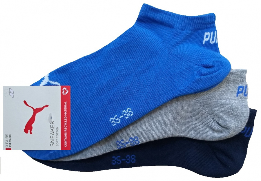 3 Paar Puma Basic Unisex Sneaker Füßlinge - Farbset: Mix mit Kraftblau