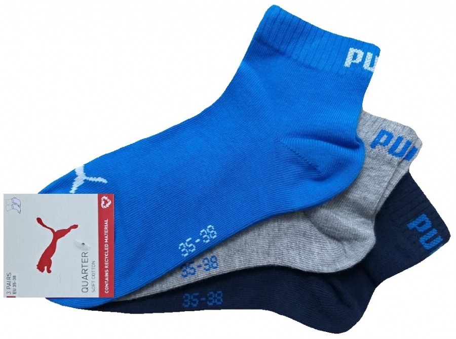 3 Paar Puma Baumwoll Klassik Quarter - Farbset: Mix mit Kraftblau