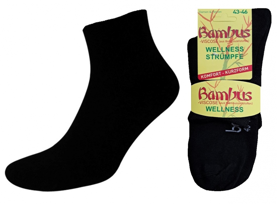 3 Paar Kurzschaft Bambus Wellness Strümpfe ohne Gummi - Schwarz - Größe 47/49