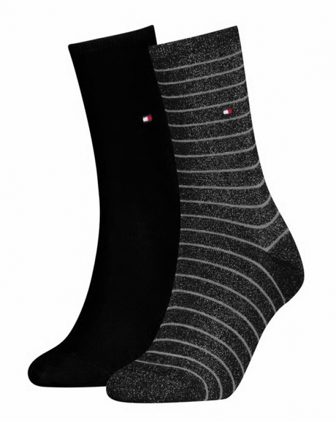 2 Paar Tommy Hilfiger Damen - Business Baumwollsocken - STRIPE Lurex Black