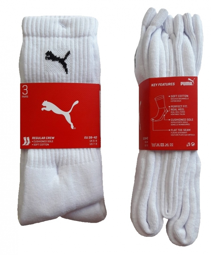 3 Paar Puma Sportsocken Normallang Farbset - Weiss - Größe 35/38