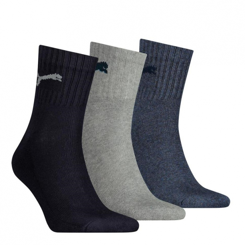 3 Paar Puma Tennissocken - Short Crew Form (Kurzschaft) - Farbset: Navy/Grau/Petrol