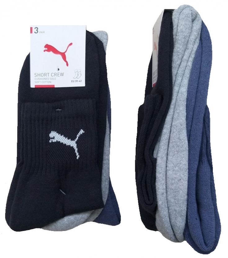 3 Paar Puma Sportsocken Kurzschaftform Set - Navy/Grau/Petrol - Größe 39/42