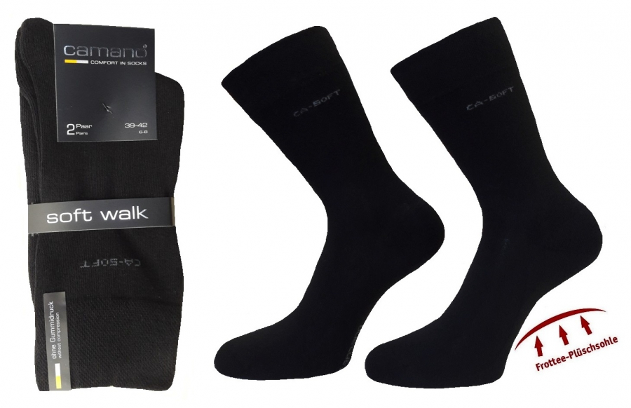 2 Paar Camano CA Soft - Baumwollsocken mit Frotteesohle - Schwarz