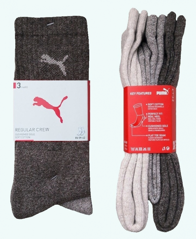 3 Paar Puma Tennissocken - Klassik Crew Form (Normallang) - Farbset: Mix Beige/Brauntöne