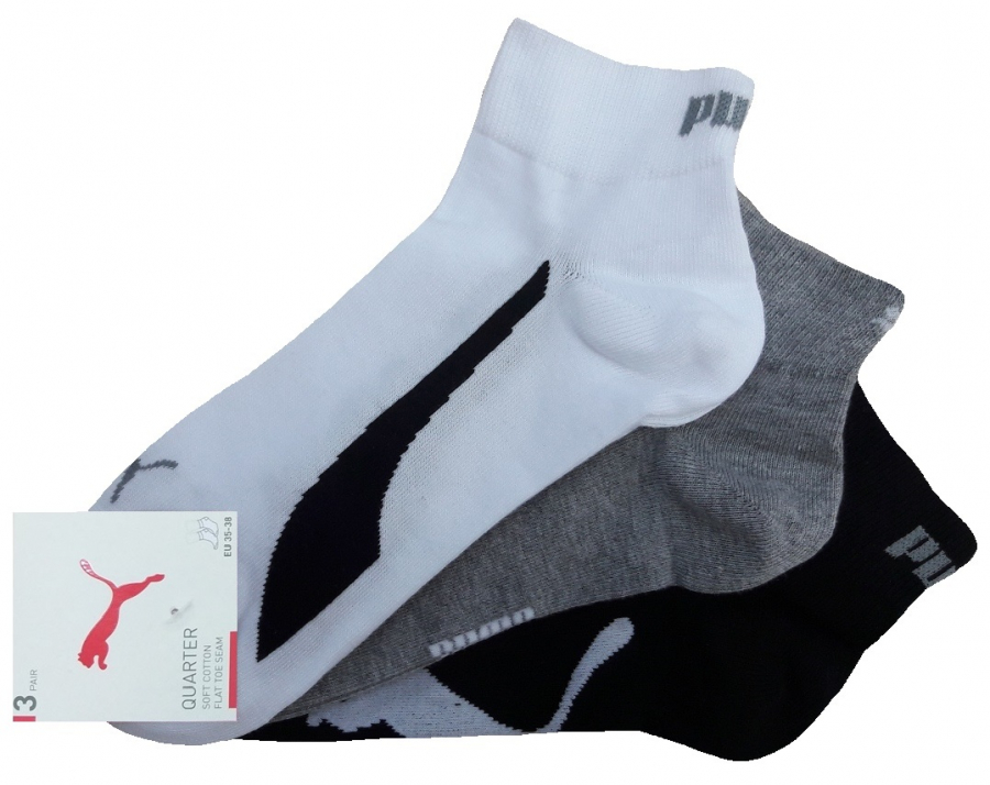 3 Paar Puma Retro Lifestyle Quarter - FX Set: Weiß/Grau/Schwarz