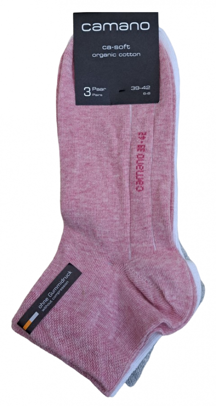 3 Paar Camano Baumwoll Quarter - druckfreie Kurzsocken - Pinkmelangemix