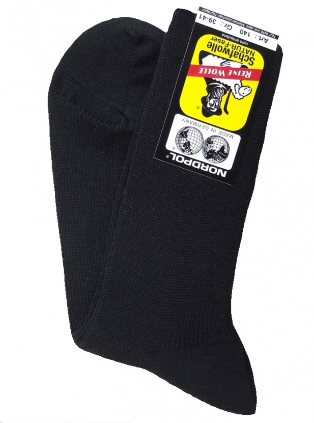 100% Schurwolle 1/1 Rippe Business Schweißsocken - Schwarz - Größe 45/47