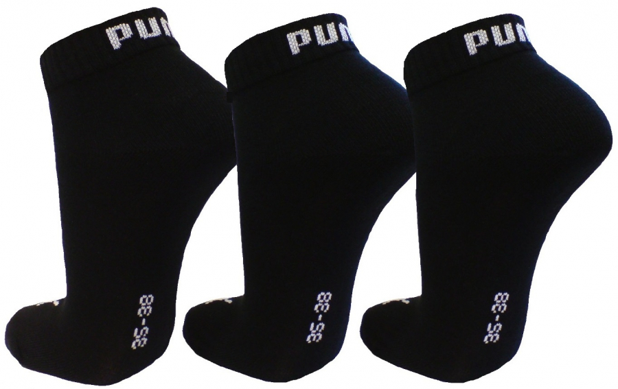 3 Paar Puma Baumwoll Klassik Quarter - Farbset: Uni Schwarz