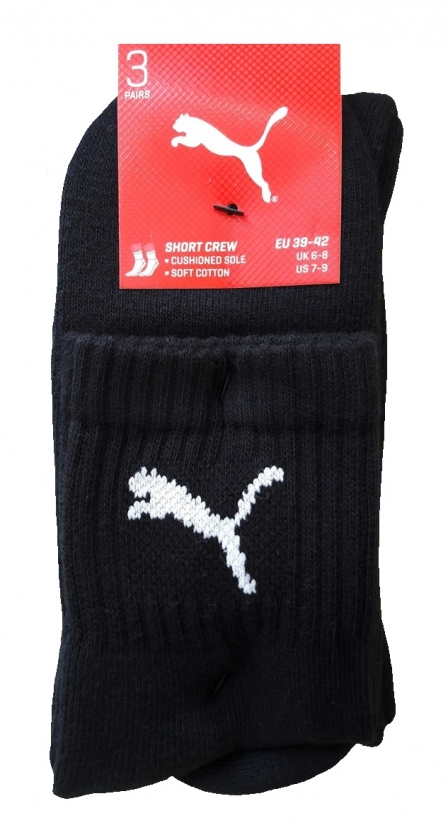 3 Paar Puma Sportsocken Kurzschaftform Farbset - Schwarz - Größe 39/42