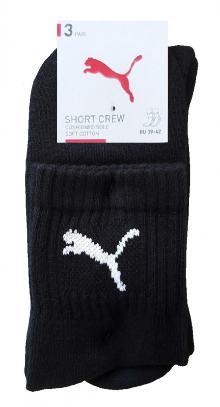 3 Paar Puma Tennissocken - Short Crew Form (Kurzschaft) - Farbset: Uni Schwarz