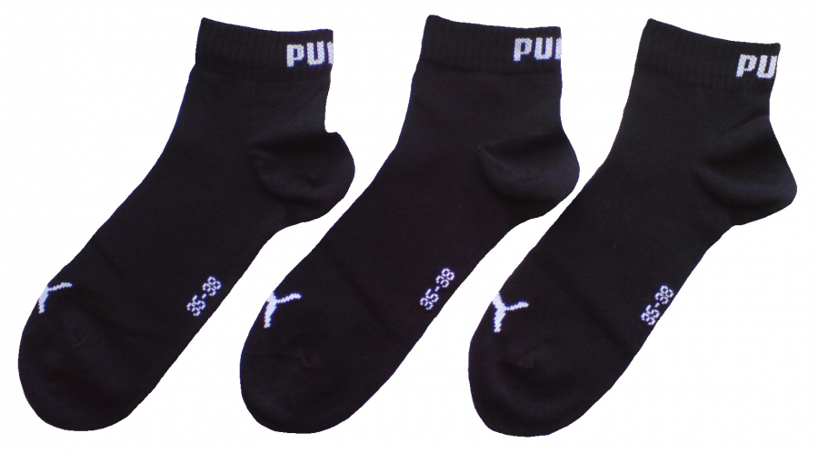 3 Paar Puma Baumwoll Klassik Quarter - Farbset: Uni Schwarz