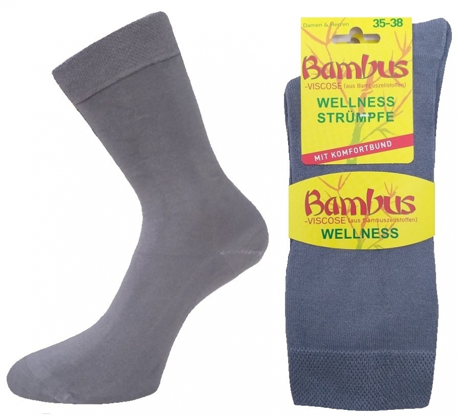 3 Paar Bambus Wellness Strümpfe ohne Gummi - Silbergrau - Größe 39/42