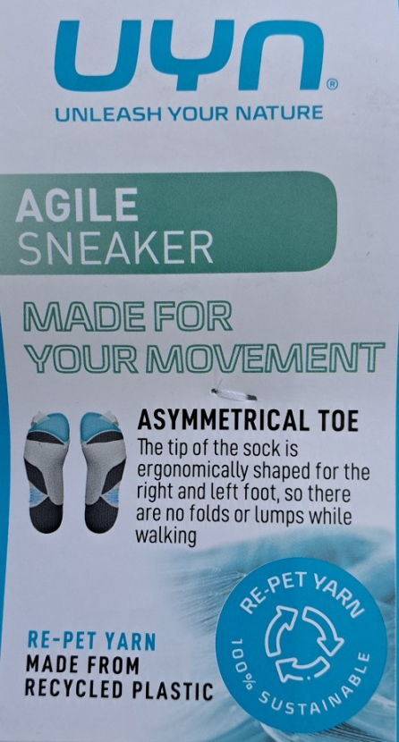 2 Paar UYN Unisex - Agile Sneaker mit Frotteesohle - Schwarz