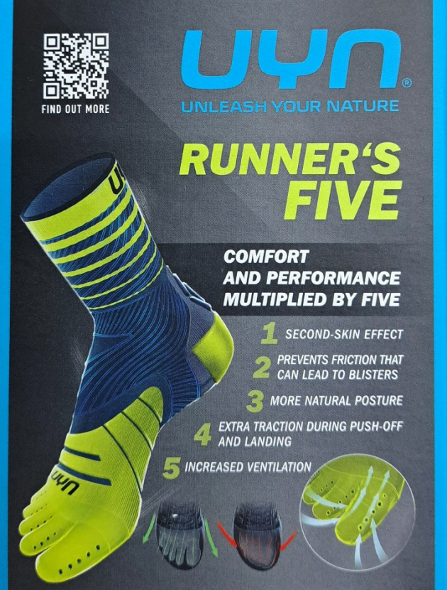 Herren UYN - Runners Five - 5 Zehen Laufsocke - Quarter 1/4 Schaftform - Schwarz
