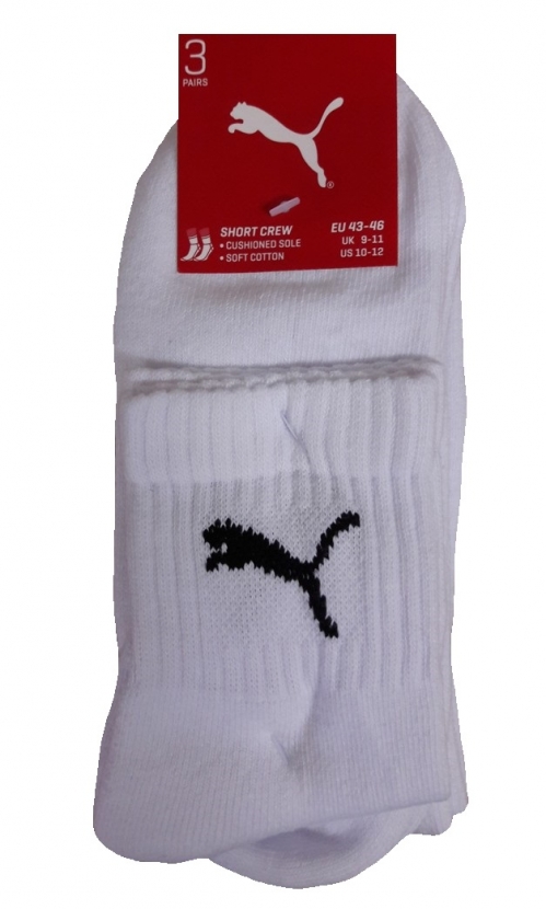 3 Paar Puma Sportsocken Kurzschaftform Farbset - Weiss - Größe 39/42
